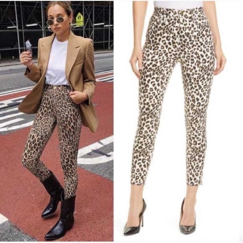 Frame Denim Jeans Womens 24 Ali High Rise Leopard Animal Print Cigarette NWT
